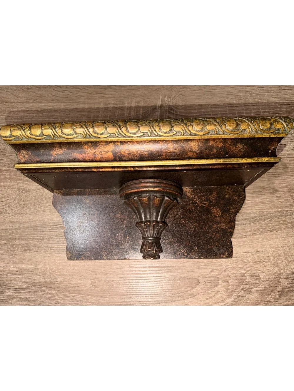 Antique Gold Bronze Fluted Corbel Floating Wall Shelf Rococo Ornate 14in